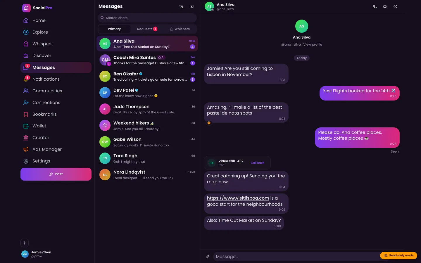 Realtime chat beside Next.js: a Socket.io sidecar with short-lived tokens, room guards and a polling fallback