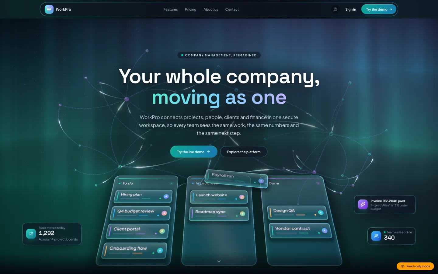 WorkPro – Multi-tenant Company Management Platform: Projects, HR, CRM & Finance (Next.js) — preview 1