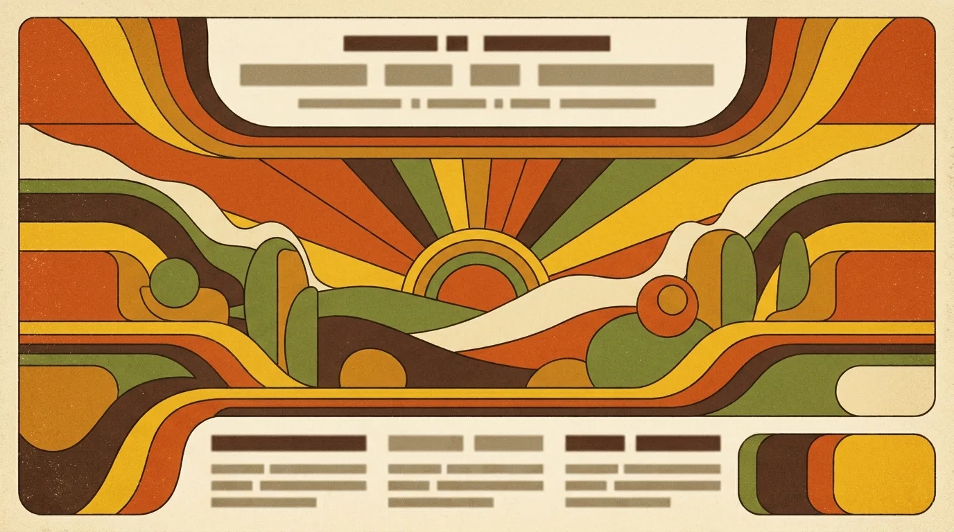 Retro art example: 1970s sunset stripes in orange and mustard with grain