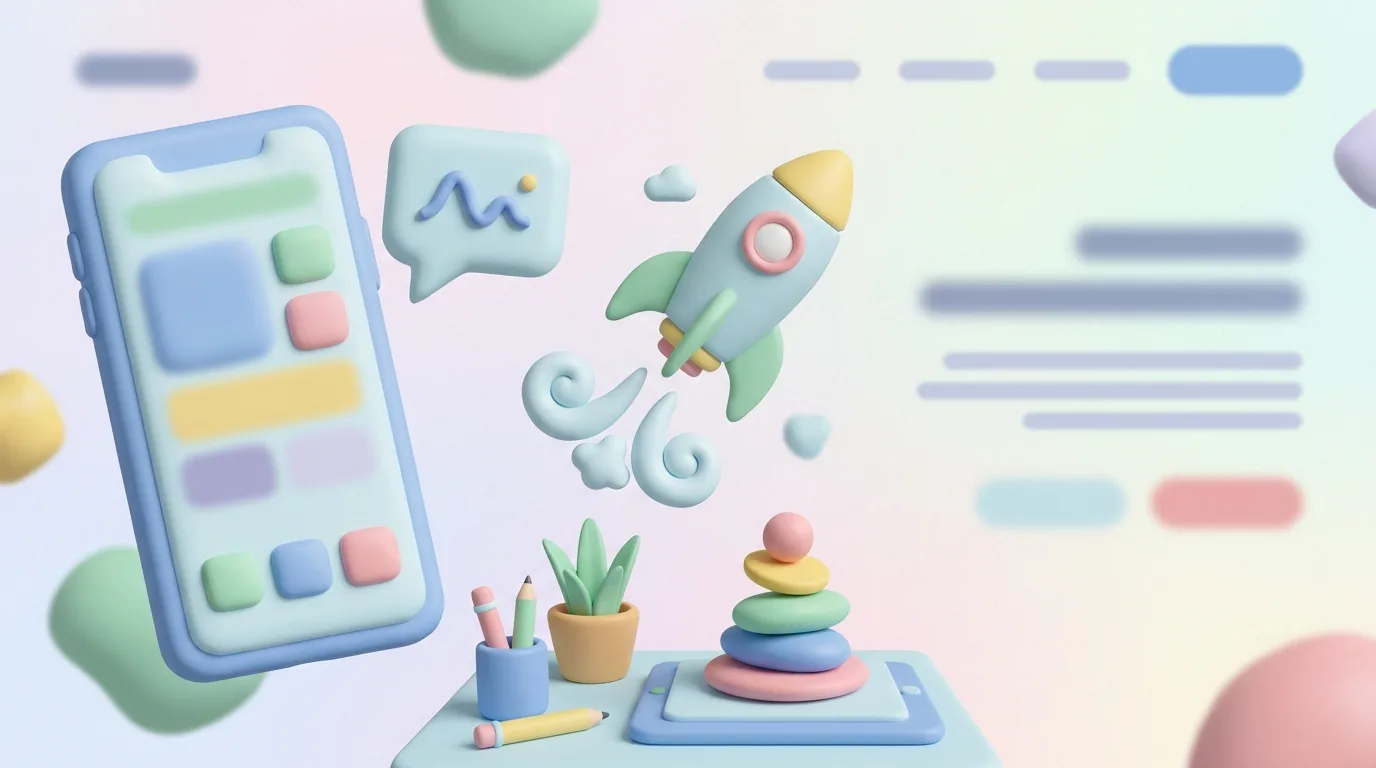 Clay style example: soft pastel 3D objects with a matte, puffy look