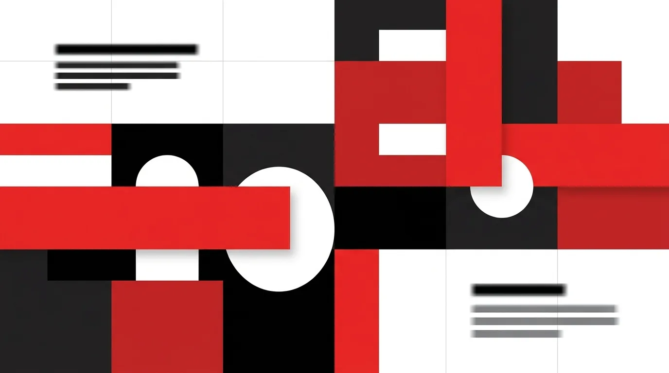 Swiss design example: a strict grid of red, black and white geometric blocks